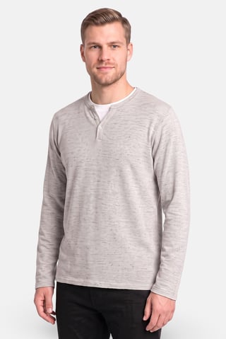 Men Crew Neck Long Sleeve Knitted T-Shirt, Light Grey